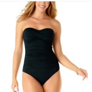Anne Cole Women Twist Front Ruched One Piece Swimsuit Black Size 10 10434
